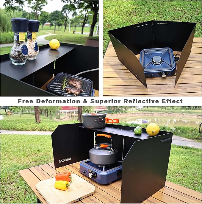 WINKIZA Camping Stove Windscreen Outdoor Foldable Gas Stove Windshield, Camping Wind Blocker with a Storage Bag for Butane Stoves, Propane Stoves, Camping, Hiking, Picnic, Cooking (Stove Not Included)