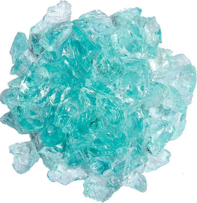Hiland RGLASS-AQ Fire Pit Glass in Aqua, Extreme Temperature Rating, Good for Propane or Natural Gas, 10lb, Recycled Fire Glass, 0.75"-1" Diameter