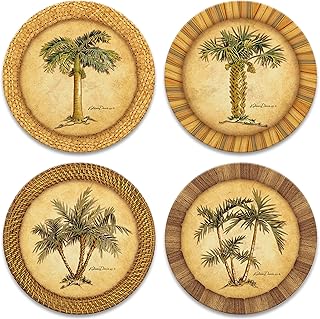 CoasterStone Absorbent Stone Drink Coasters, Palm Tree, Assortment, Neutral Palette (Set of Four Absorbent Coasters for Drink)
