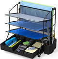 Simple Houseware Desktop Document Tray Organizer with Sliding Drawer, Caddy, Hanging File Section, Black