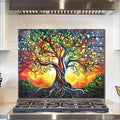 fzxwyishu Tree of Life,Tempered Glass Backsplash For Kitchen Behind Stove,Easy to Clean Kitchen Sink Cover Splash Guard, Home Kitchen Décor (color, 30"x24"(76.2x60.96cm))