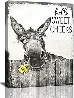 citari Farmhouse Bathroom Wall Art Donkey Poster Funny Donkey Pictures for Wall Rustic Canvas Print Black and White Painting Animal Wall Décor Country Vintage Framed Artwork 12"x16"