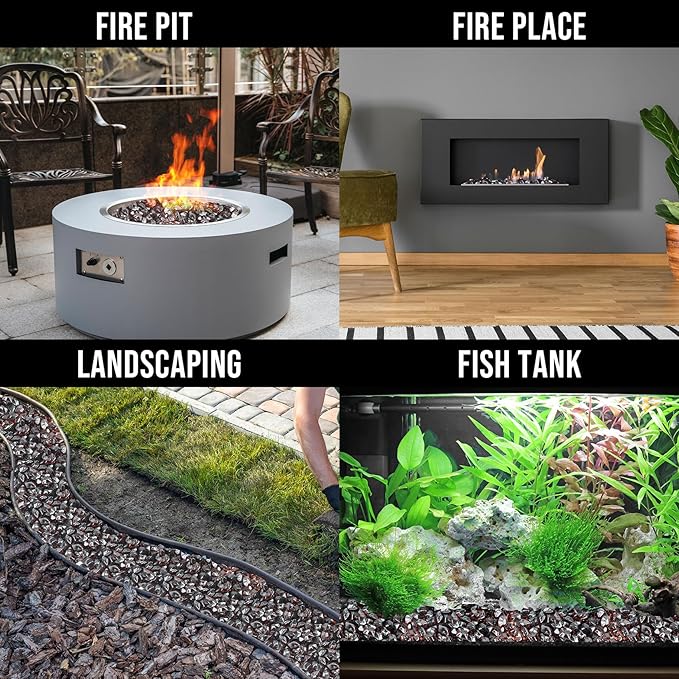 Skyflame 10-Pound Polygon Fire Glass for Fire Pit Fireplace Landscaping, 1/2-Inch Amber