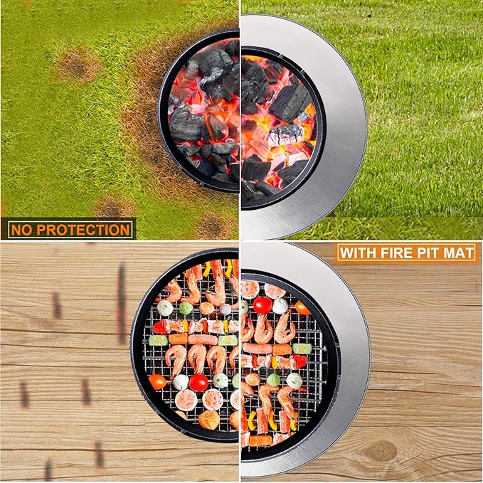 DocSafe 36" Round Fire Pit Mat for Solo Stove Bonfire,4-Layer Double-Sided Fireproof Heat Insulated Under Grill Mat Protector for Deck,Patio,BBQ,Oil-Proof and Reusable and Waterproof,Black＆Silver