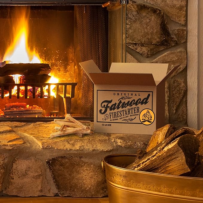 Fatwood Fire Starter Stick 10lb-Box-Indoor or Outdoor 100% All Natural Pine Fire Starter for Campfires,Fireplace,Firepit,Wood Stove,orBBQ Grill-Kindling Wood Firewood Lighter by Pure Garden(Pack of 2)