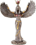 Egyptian Theme Isis Mythological Bronze Finish Figurine With Open Wings Goddess of Magic Statue Sculpture