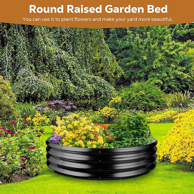 Raynesys 48 Inch Round Galvanized Fire Pit Ring, Round Galvanized Fire Ring, 4 Feet Diameter Round fire Pit, Outdoor fire Pit for Backyard, Camping, Bonfire, Black