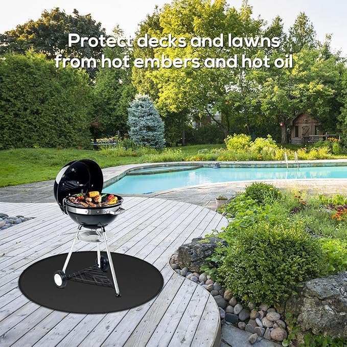 Protebox 36'' Fire Pit Mat for Solo Stove Bonfire, Round Fireproof Under Grill Mat, Oil-Proof Waterproof BBQ Pad for Deck Patio Grass Outdoor Grill Accessories, Portable and Reusable, Glossy Black