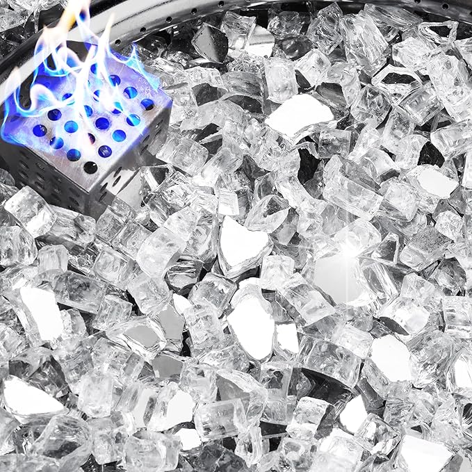 NUPICK 5 Pound Fire Glass, 1/2 Inch Reflective Fire Pit Glass, Tempered Firepit Glass Rock for Propane or Natural Gas, Glass Rocks for Fire Pit Table, Fireplace Glass for Landscaping, Clear