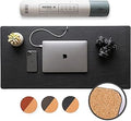 Nordik Cork Leather Desk Mat Cable Organizer (Pebble Black 35 X 17 inch) Premium Extended Mouse Mat for Home Office Accessories - Non-Slip Vegan Leather Desk Pad Protector & Desk Blotter Pad