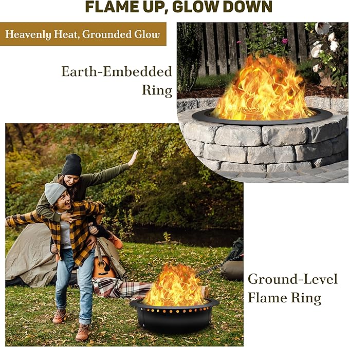 FEBTECH Smokeless Fire Ring 45" - Carbon Steel Outdoor Firepit Ring with Heat Resistant Coating - The Ultimate Smokeless Firepit Insert for DIY Bonfires, Family Gatherings, and Outdoor Camping