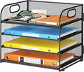 Lavatino Paper Organizer for Desk, 4-Tier Desk Organizer Tray, Mesh Desktop File Organizers with Handle, Office Classroom Organization and Storage-Black