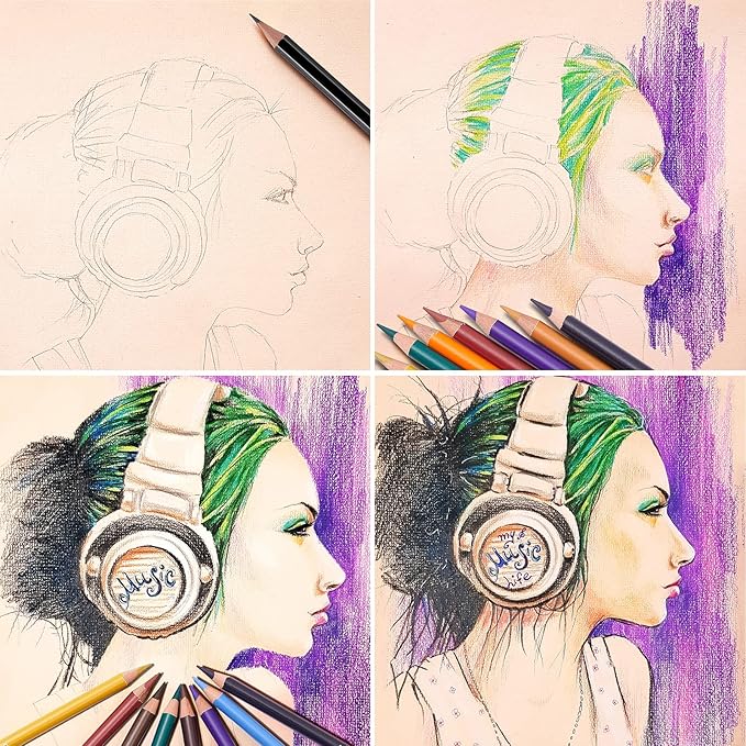 PANDAFLY Professional Colored Charcoal Pencils Drawing Set, Skin Tone Colored Pencils, Pastel Chalk Pencils for Sketching, Shading, Coloring, Layering & Blending, 24 Colors