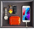 Valet Tray with Charging Station - PU Leather Nightstand Organizer for Men and Women, Desk Catchall Tray for Keys, Jewelry