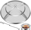 Fire Pit Spark Screen,24 Inch Fire Pit Screen Cover Stainless Steel Outdoor with Handle&Poker,Firepit Screens Cover Round Mesh Lid Heavy-Duty Steel Replacement for Backyard/Beach/RV Camping