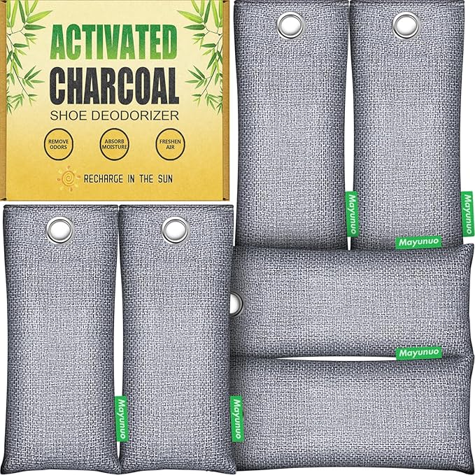 Activated Charcoal Odor Absorber for Strong Odor, Basement, Cars, Closets, Smoke, Home. 6 Pack Bamboo Charcoal Air Purifying Bags Deodorizer Odor Eliminator for Shoes