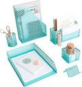 BLU MONACO Aqua - Teal 6 Piece Cute Desk Organizer Set - Desk Organizers and Accessories for Women - Cute Office Desk Accessories - Desktop Organization