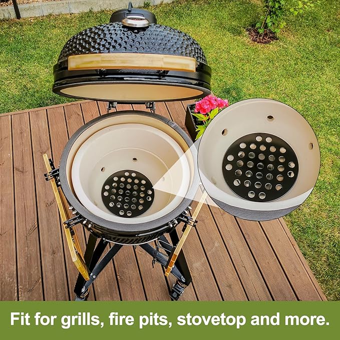 PATIKIL Cast Iron Fire Grate, 11" Round BBQ Grill Grate Replacement High Heat Charcoal Plate Fire Bottom Grate Grilling Accessories 6 Slots for Grilling Barbecue