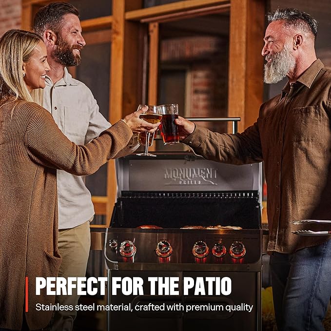 Monument Grills 4+1 Burner Natural Gas Grill with Hose, 50,000 BTU Stainless Steel Outdoor Patio Barbecue Grill with Cooking Plate, Fast Heating, Knob Control, M415BZNG