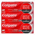 Colgate Optic White with Charcoal Teeth Whitening Toothpaste, Anticavity Toothpaste with Fluoride, Cool Mint Flavor, 3 Pack, 3.8 OZ