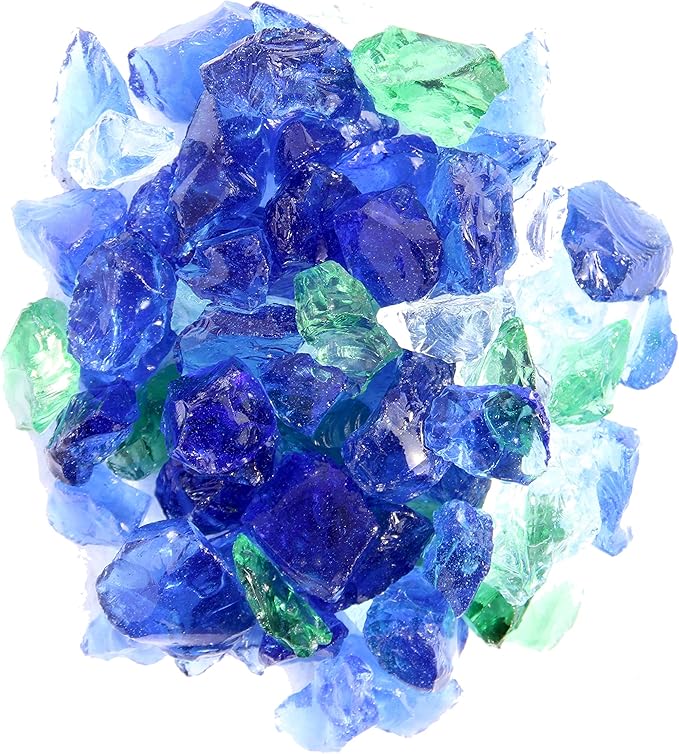 Hiland 10 lb Fire Pit Glass in Pacific Blend for Propane or Natural Gas Fire Pit Table, Recycled, 0.75"-1" Diameter
