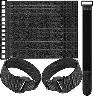LJY 16-Pack Hook and Loop Straps Nylon Cable Ties Organizer Fastener, 11.8 in x 0.98 in, Black