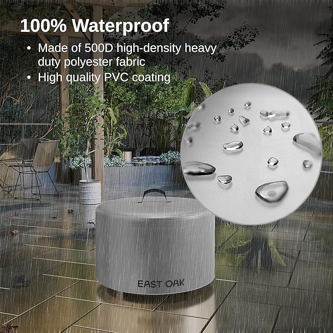 EAST OAK 29'' Fire Pit Cover for Outdoor Smokeless Firepit, 500D Heavy Duty Fabric, Waterproof, Dustproof, and All-Weather Resistant, Light Gray, 29.53"Dia X 16.88"H