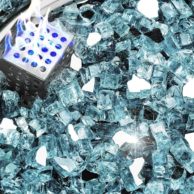 NUPICK 10 lb Reflective Fire Glass, 1/2 Inch, Fit for Fire Pit & Fireplace, Pacific Blue