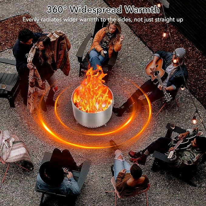 20.5 in Smokeless Fire Pit with Air Switch and Handle, Wood Burning Portable Stainless Steel Outdoor Firepit with Removable Stand and Ash Pan, Ideal for Camping Backyard Patio, H: 11.5 in, 18.8 LBS