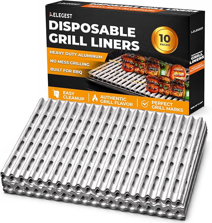 Disposable Aluminum Grill Liners & Grill Toppers | Heavy-Duty, Tear & Heat Resistant BBQ Sheets | Perfect for Public Park Grills, Outdoor BBQ, Camping & Tailgating | 12 x 20 Size, 10-Pack