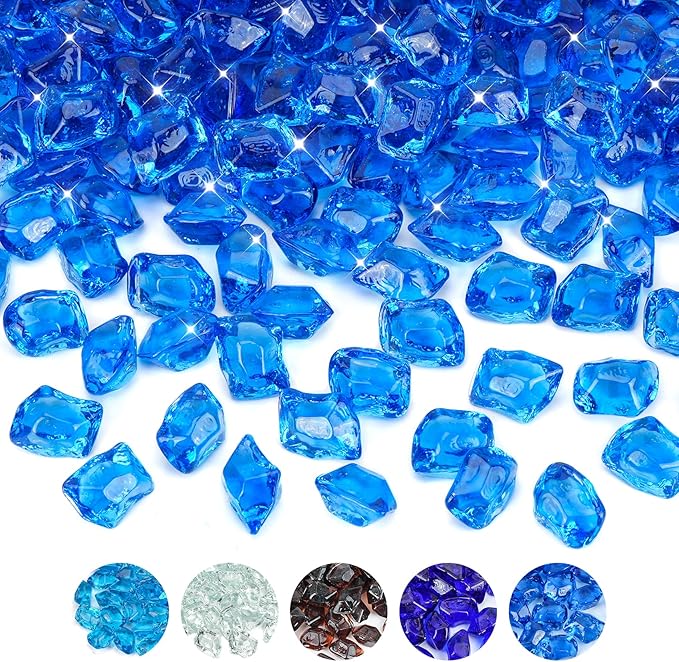 Skyflame 10-Pound Polygon Fire Glass for Fire Pit Fireplace Landscaping, 1/2-Inch Pacific Blue