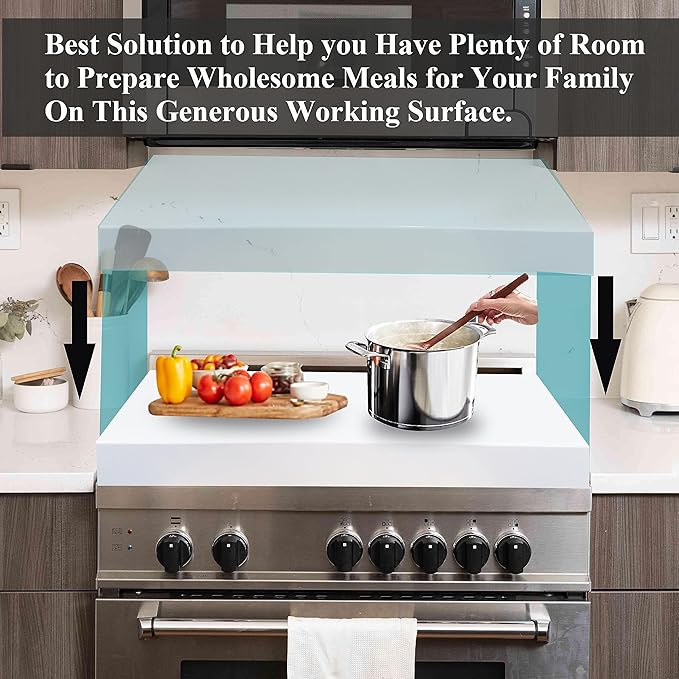Stainless Steel Stove Top Cover Noodle Board for Burner Stovetop Cooktop, Kitchen Organizer Expanding Kitchen Space, Easy to Clean, Large Size 29.5 x 21.2 x 3 Inches, White