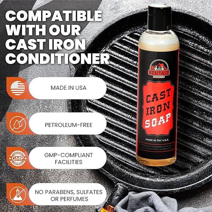 Heritage Products Cast Iron Soap – All Natural Skillet Cleaning Soap Cleans, Restores, Removes Rust from Griddle, Grill Grate, Dutch Oven - Cast Iron Cleaner for Home and Camping