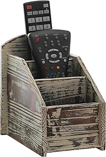 MyGift Rustic Torched Wood Remote Control Holder for Table with 3 Compartments, Living Room TV Media Organizer