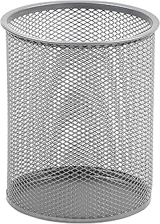 YBM HOME Office Round Desk Steel Mesh Pencil Cup Pen Holder Silver, 2210