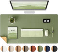 Aothia Dual-Sided Desk Mat - Natural Cork & Leather Desk Protector, Large Mouse Pad & Writing Pad for Office/Home, Olive Green (25.6"x13.7")