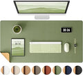 Aothia Dual-Sided Desk Pad - Leather Desk Mat, Natural Cork Desk Pad Protector, Large Mouse Pad for Desk, Waterproof Desk Blotter Pad, Desk Writing Pad for Office Work/Home, Olive Green (37.8"x17")
