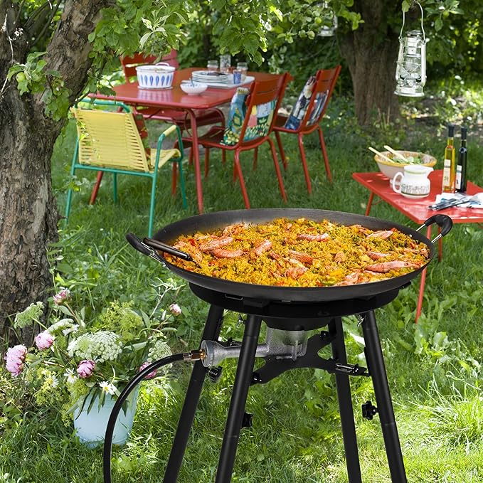 ONLYFIRE GRILLS Propane Paella Burner Stand Set with 21" Paella Pan, Outdoor Gas Stove Cooking Kit, Portable Gas Burner with Wok for Backyard Camping Tailgating RV, 4FT Hose, 60000BTU, GS300