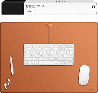Leather Desk Mat Cable Organizer 23.6" x 17" | Premium Brown Vegan Leather Desk Protector Blotter Mouse Pad with Felt Non Slip Bottom for Home Office