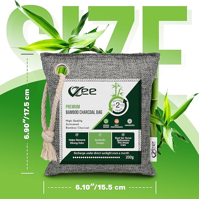 8 XL Bags x 200g Nature Fresh Activated Odor Absorber, Bamboo Charcoal Air Purifying Bag, Odor Eliminator for Home, Car, Cigarette Smoke, Dog, Cat, Shoes