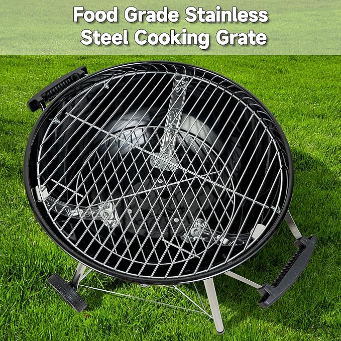 Charcoal Grills 18 inches Kettle Grill with Lid&Large Ash Collector,Outdoor Barbecue Grill for Camping/Garden/Party/Poolside