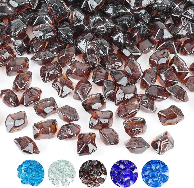 Skyflame 10-Pound Polygon Fire Glass for Fire Pit Fireplace Landscaping, 1/2-Inch Amber