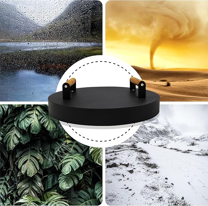 15.5” Round Firepit Lid – Heat Resistant Fire Pit Cover Lid Round for Outdoor Fireplace -16 Gauge Steel Flat Fire Pit Burner Pan Cover with Dual Wooden Handles Snuffer Lid for Patio Fire Pit Ring