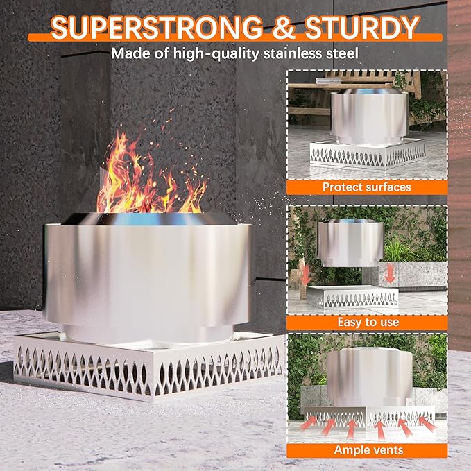 Stainless Steel Fire Pit Base for Surface Protection, X24 (25.6 Inch) Metal Fire Pit Mat, Heavy Duty Accessory for Solo Stove, Deck Protector with Air Vents for Indoor Outdoor Use