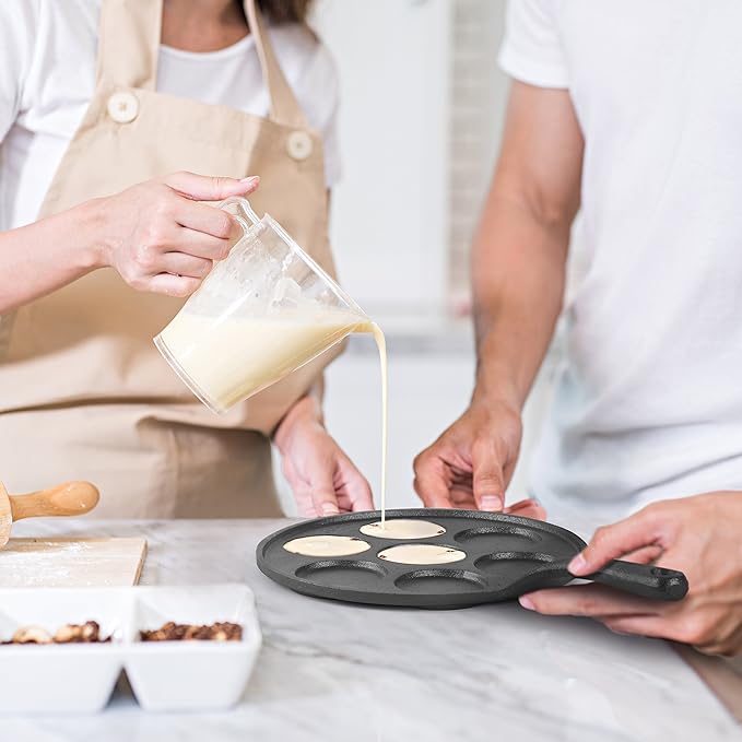 Commercial CHEF Mini Pancake Maker Pan, Pre-Seasoned Cast Iron, Plett Pan with Seven 2.5” Diameter Sections, Works on All Cooktops Including Induction, Outdoor Cookware for Grills, CHCI172