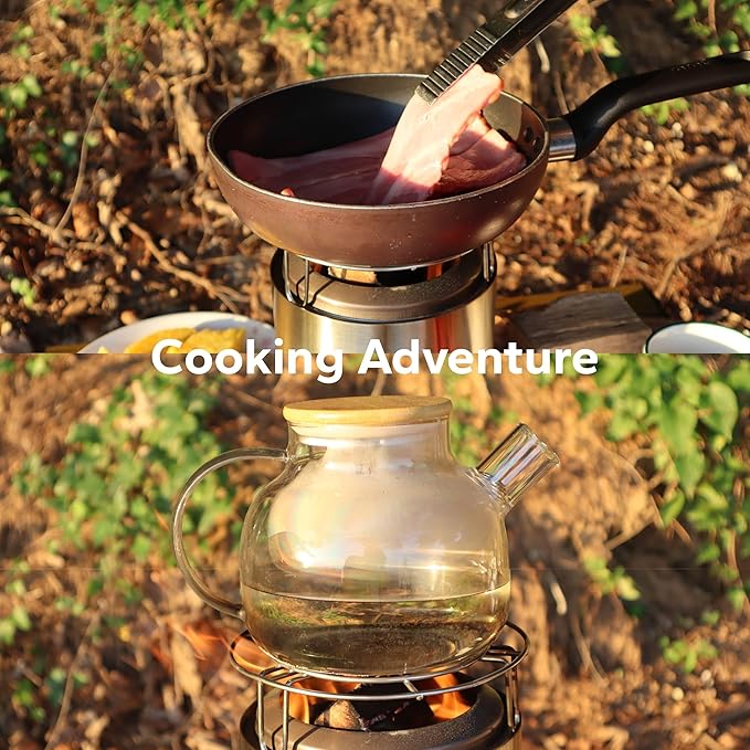SELTOP Smokeless Tabletop Fire Pit 8.4 x 5.9 in, Stainless Steel Low Smoke Camping Stove for Patio & Outdoor, Fueled by Pellets & Wood, Portable Mini Firepit with Travel Bag, 4 Sticks & BBQ Grill