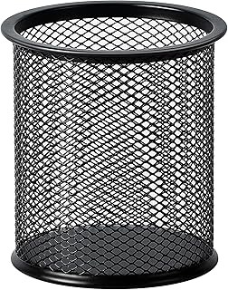 Amazon Basics Wire Mesh Pen Holder, Pencil Cup Desk Organizer for Stationery, Scissors, Office Caddy Storage, 3.7" x 3.3", Black