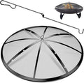 Fire Pit Spark Screen, 40 Inch Fire Pit Screen with Handle & Poker, Heavy-Duty Steel Fire Pit Cover Round Mesh Replacement Outdoor Firepit Screen Lid for Backyard/Beach/RV Camping