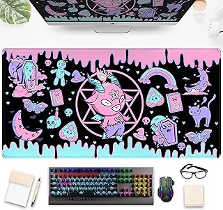 Cute Pastel Goth Desk Mat Kawaii Japanese XXL Extra Large Extended Desk Pad Gaming Mouse Pad, Anime Computer Laptop Mat Keyboard and Mouse Mat for Women Office Desk Decor Gamer Gift 31.5"x15.75"