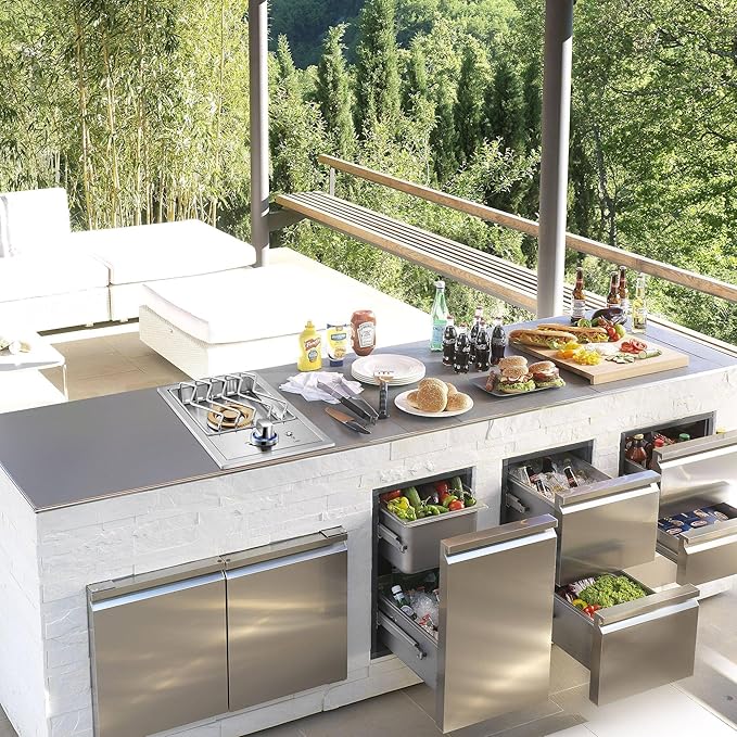 Single Grilling Side Burners for Outdoor Grill, 17,500BTU Natural Gas Side Burner with Liquid Propane Kit, Sturdy 304 Stainless Steel, Drop-in Side Burner for Outdoor Kitchen BBQ Island